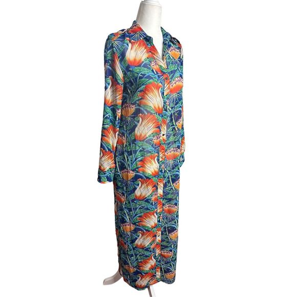 Grifflin Paris Tropical Floral Blue Long Bathing Suit Cover Up Size Small Women' - Picture 4 of 6